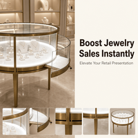 Vitrine à bijoux circulaire en verre de luxe avec éclairage LED, vitrine haute transparence pour boutique