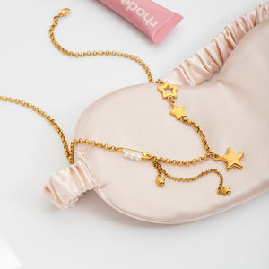 Collar de acero inoxidable con placa de oro de 18 quilates JD, collar romántico con colgante de estrella hueca de perla acrílica con diamantes de imitación - Product Image 5