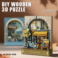 OCHOICE Drop Shipping MOQ=1 Kit DIY para Rincón de Lectura, Librería de París con Luz LED, Rompecabezas 3D de Madera, Decoración para Estantería