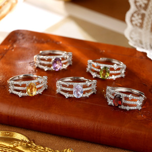 9 Wholesale 5*7mm Oval Cut Natural Stone <b>Adjustable</b> <b>Rings</b> Sterling <b>Silver</b> 925 Non Tarnish Casual Jewelry Wholesale - Product Image 5