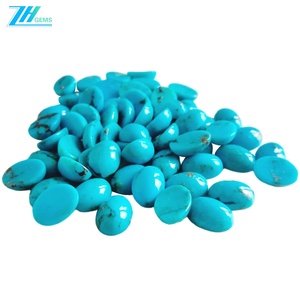 Cabujón de turquesa Natural de 6mm X 8mm, cuentas sueltas en forma de huevo para hacer joyas, diseño de moda, bonita <span class=keywords><strong>piedra</strong></span> azul - Product Image 2