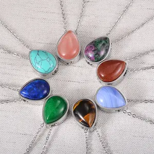 New Design Natural Stone Teardrop Keepsake Ashes Necklace Urn Pendant Cremation Memorial Jewelry Necklace for Human ashes