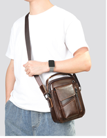Tas Kurir Kecil Kulit Asli untuk Pria, Tas Selempang Bahu Anti Maling, Dompet Daypack Perjalanan dengan Gesper Magnetik