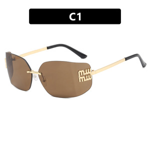 Lunettes <span class=keywords><strong>de</strong></span> <span class=keywords><strong>soleil</strong></span> rectangulaires classiques sans monture, fines, haut <span class=keywords><strong>de</strong></span> gamme, UV400, nouvelle collection 2025, style rétro tendance, pour femmes, Millennium Spice Girls, orange - Product Image 2