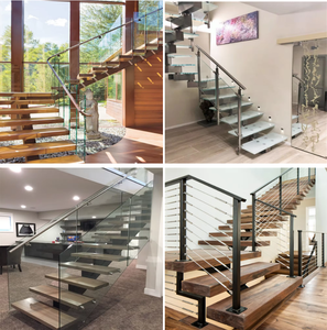 מותאם אישית עץ סולמות מונו סטרינגר מדרגות זכוכית מעקה מדרגות משמש וילה בית - Product Image 4