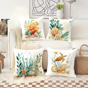 Ocean-themed throw pillows with coral sea turtles and starfish designs for cozy home decor - Product Image 2