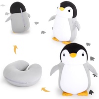 Convertible 2-in-1 U-vormig pinguïn reis kussen voor kinderen, draagbaar & draagbaar te dragen met fruitprint ontwerp