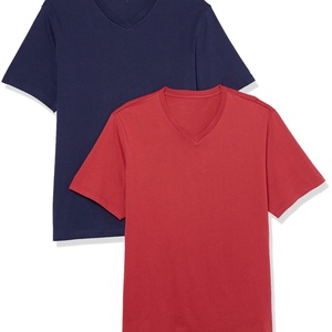 Custom Logo Printed V Neck Knitted 100% Cotton Short Sleeve Streetwear Regular Fit T Shirts High Quality Customized Colors - Product Image 1