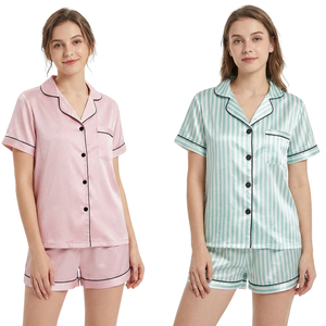 Conjunto <span class=keywords><strong>de</strong></span> Pijama <span class=keywords><strong>de</strong></span> 2 Piezas para Mujer, Elegante y Lujoso, Transpirable, con Rayas <span class=keywords><strong>de</strong></span> Satén, Manga Corta, Cuello Camisero, para Vacaciones <span class=keywords><strong>de</strong></span> <span class=keywords><strong>Verano</strong></span> - Product Image 2