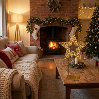 Étoile LED avec base en métal détachable, cadre en fil de fer doré, guirlande lumineuse en fil de cuivre blanc chaud pour Noël