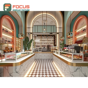 Mostrador de Servicio para Cafetería Boutique, Área de Exhibición de Botellas de Sirope con Frente de Vidrio Templado, Mostrador Comercial para Cafetería - Product Image 5