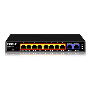 ECOM P1510-2G 8x100Mbps PoE + 2x1000Mbps Uplink portas suporte VLAN controle de fluxo PoE relógio cão 95W potência embutida AC