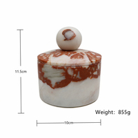 Pot de rangement rond en marbre rouge Calacatta naturel avec couvercle, conteneur en pierre fini à la main, conçu pour les bijoux et les bibelots