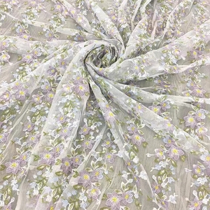 Curlicue tessuto ricamato stile fresco francia pizzo abito da sposa tessuto morbido ricamo fiore - Product Image 6