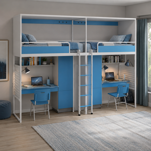 Lit superposé en métal avec bureau et casier, idéal pour appartement et dortoir – Dernier design en acier – Vente en gros usine - Product Image 1