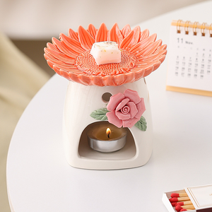 Diffusore di aromi per bruciatore di olio essenziale di natale cera di ceramica Melt candelabro per scaldabagno <span class=keywords><strong>piatto</strong></span> di fiori - Product Image 3