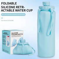 Bouteille d'eau pliable en silicone de 600 ml avec sangle de transport, anti-fuite, portable, pour les voyages en plein air, le camping