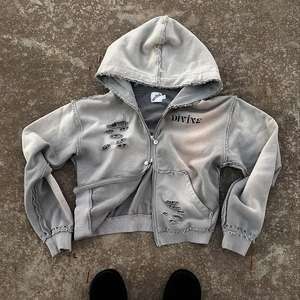 디자이너 맞춤 제작 고품질 헤비웨이트 100% 면 크루넥 박시핏 애시드 워싱 집업 후드 - Product Image 1