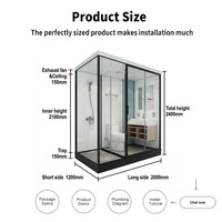 Cabine de douche tout-en-un YEETE en PVC avec miroir coulissant, écran de toilette en verre, écran multi-zones en aluminium trempé et LED