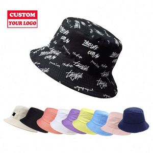 Casquette à visière plate large pour hommes et femmes, vente en gros, en coton, avec logo personnalisé brodé, chapeau bob brodé, chapeaux bob personnalisés imprimés - Product Image 2