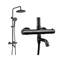 Ensemble de douche thermostatique noir mat à double poignée, fixation murale, pommeau de douche massant, robinets pressurisés réglables pour salle de bain domestique