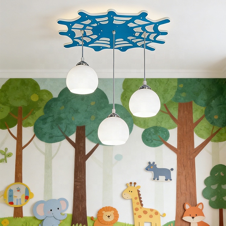 Children's Ceiling Lamp Remote Control Pendant Lamp Living Room Eye-protection Type LED Iron & Acrylic