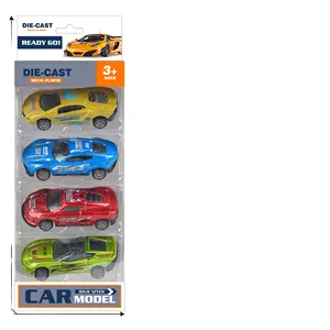 Model simulasi empat mobil olahraga paduan, mobil mainan anak-anak dengan dekorasi campuran