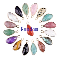 Pendentif délicat plaqué or avec pierre précieuse naturelle en forme de goutte, taille facetée, motif feuille, pour la fabrication de bijoux