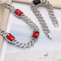 NL2111-2 Bijoux en rubis 15mm Hip Hop Gem Diamond Tennis Cuban Choker Punk Red Black Rhinestone Fashion Jewelry Bracelet