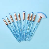 Ensemble de pinceaux de maquillage en cristal brillant portable de 10 pièces, ensemble de pinceaux de maquillage professionnels en poils synthétiques transparents
