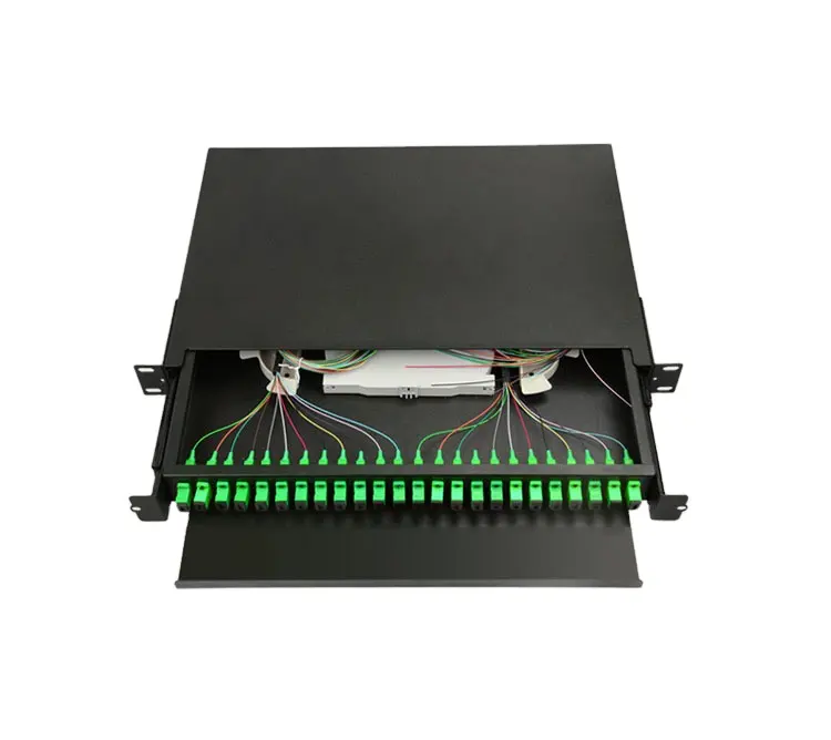 FTTH 19 inch 1U Rack mount terminal box 24 ports Slide type Fiber patch panel with pigtails & adapters SC/UPC SC/APC