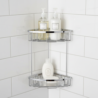 Rak Penyimpanan Kamar Mandi Desain Modern dan Sederhana Segitiga Lapis Ganda Bahan Stainless Steel 304