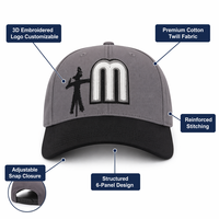 Gorra Trucker Deportiva de 5 Paneles con Bordado Personalizado, Gris y Negra, Ajustable con Cierre a Presión, Visera Plana, Malla Trasera, Unisex