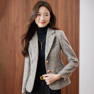 Women's Wool Blazer Gray Solid Color No-Wrinkle Treatment Petite Fit Casual Elegant Style - Product Image 1
