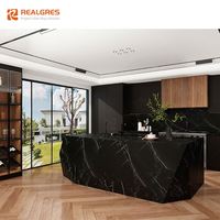 Meubles de cuisine de luxe Realgres, ensemble de meubles de cuisine modernes en marbre noir avec îlot pour villa et appartement