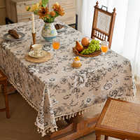 Nappe Rectangulaire en Coton et Lin à Motifs Floraux Vintage Français, Décoration de Table Haut de Gamme Luxe Léger, Housse de Table à Manger