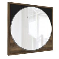 Espejo Valdes Redondo de Diseño Moderno en Aglomerado Negro Nogal de Lujo, Exclusivo y Más Vendido en Turquía, Fácil de Montar para Uso Decorativo