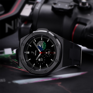 Kit de Modification de mode pour Samsung <span class=keywords><strong>Galaxy</strong></span> <span class=keywords><strong>Watch4</strong></span> montre intelligente classique boîtier en acier inoxydable bande <span class=keywords><strong>46mm</strong></span> cadre de lunette bracelet en caoutchouc - Product Image 5