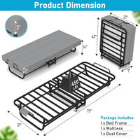 Lit pliant convertible moderne avec matelas en mousse à mémoire de forme de 3 pouces, cadre métallique peu encombrant et roulettes pour usage en chambre d'hôtel