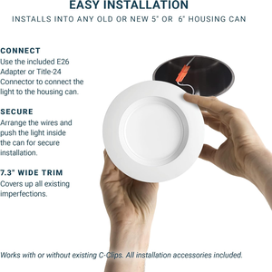 홈 장식 개장 매입형 통 AC120V 5/6 인치 2700K-5000K E26 베이스로 선택 가능한 라운드 슬림 <span class=keywords><strong>LED</strong></span> potlight - Product Image 2