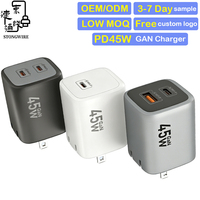 Chargeur de voyage rapide PD45W US GaN à double port Type-C+Type-C/USB-A certifié CE, petit, pliable, portable, ignifuge, pour appareil photo