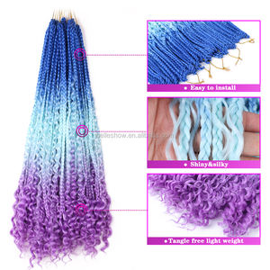 Trenzas <span class=keywords><strong>de</strong></span> Cabello Estilo Bohemio <span class=keywords><strong>de</strong></span> Crochet, Estilo Goddess Locs, Despeinadas, con Ombre Rizado, Pre-enlazadas, Sintéticas, Estilo Boho, 3x <span class=keywords><strong>River</strong></span> Box Braids - Product Image 6