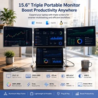 Moniteur portable triple IPS pour bureau financier, alliage d'aluminium, fréquence de rafraîchissement 60 Hz, 15,6 pouces, type C, écran étendu pour ordinateur portable