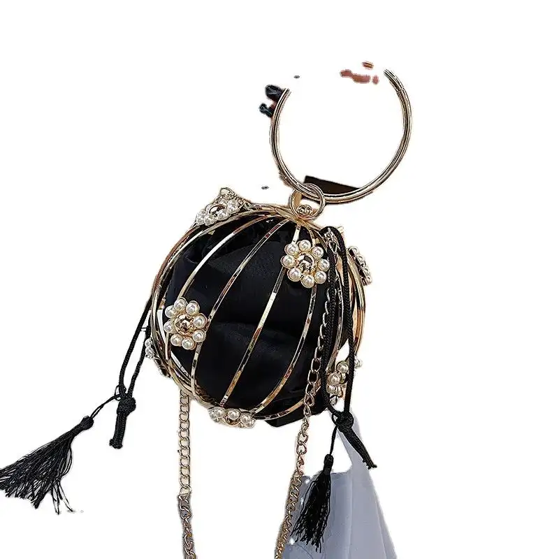 2023 New Fashion Pearl Inlaid Diamond Ball Bag Damen Taschen ketten Tragbare One Shoulder Messenger Abend tasche für Mädchen