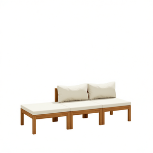 Ensemble de salon de jardin compact et pliable en bois d'acacia crème, 3 places, mobilier d'extérieur au design minimaliste - Product Image 1