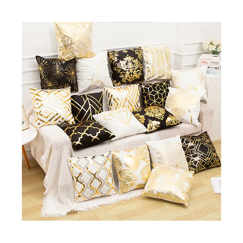white and gold throw pillow covers Buti geometrical square short velvet gold foil cushion cover pillow case for Sofa couch bed
