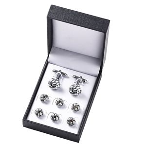 Thời trang Mens Hollow Out Twist Knot thiết kế Khuy măng sét Studs TUXEDO nút cổ áo thiết lập Zircon tùy chỉnh Cuff liên kết thép không gỉ 1pcs - Product Image 1