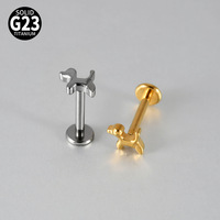 Piercing F136 G23 en Titane, motif Chien Mignon, à filetage interne, à dos plat, pour oreille, lèvre, nez, bijoux de piercing, cadeaux pour mariages et fêtes