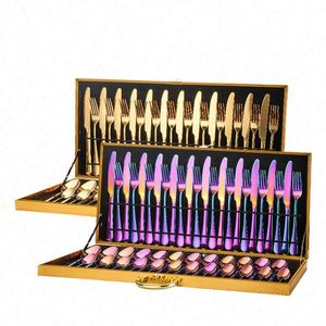 ชุดช้อนส้อมสแตนเลส 36 ชิ้น สีเงิน/สีทอง พร้อมกล่องไม้ - Product Image 1