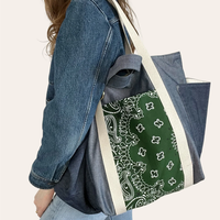 Sac fourre-tout bicolore en patchwork motif Paisley avec poignées en sangle grande capacité, sac à bandoulière color block